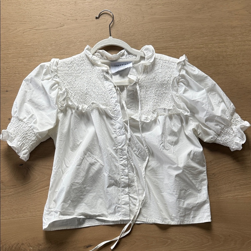 The Shirt by Rochelle Behrens White Ruffled Blouse